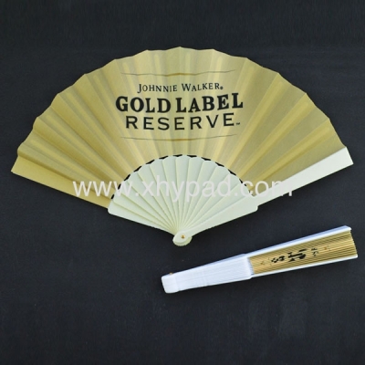 Promotional Logo Solid Color Gold Label Plastic Folding Fan