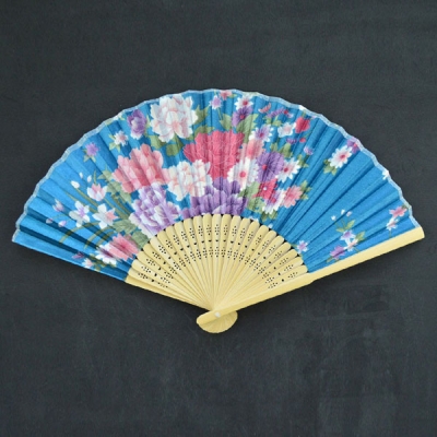 Flower Pattern Promotional Fabric Bamboo Hand Fan